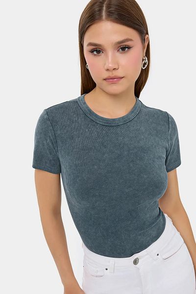 Hiccup Tricou cu mânecă scurtă cu nervuri spălate cu acid