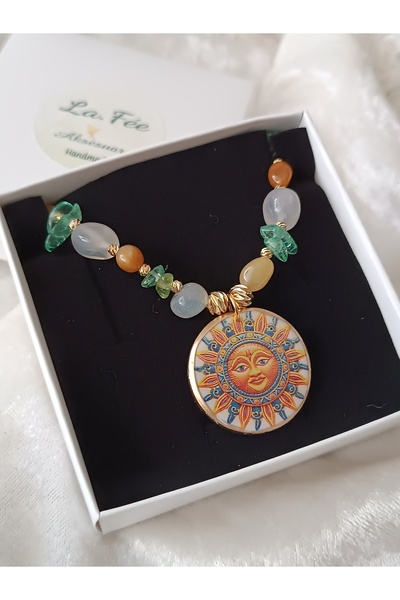 La fee aksesuar Polimer Kil Güneş Uç - Doğal Taş Kolye