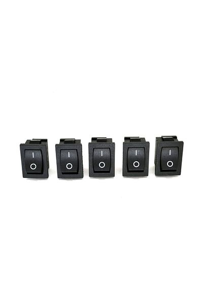 Adam 5 Pcs Rectangle Black Electrical Switch 1-0 No Light Rocker 12V-220V
