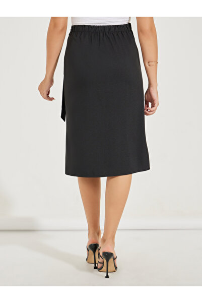 Styli Solid Side Wrap Detail Knee Length Skirt