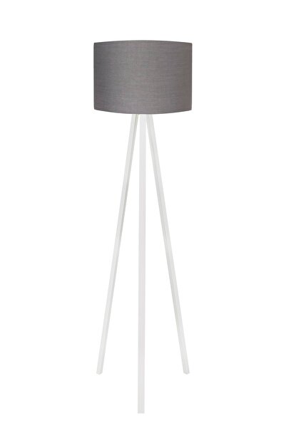 Genel Markalar 3 Ayaklı Lambader Tripod Ayak Üç Ayaklı Abajur Yuvarlak Kumaş Füme Başlık Beyaz Ayak 202367