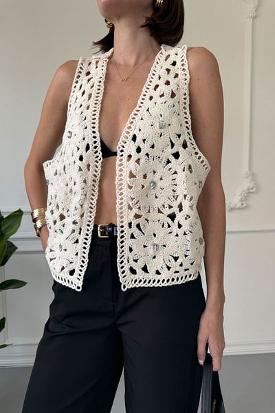 MAGARDE Mercerized Stone Embroidered Vest - Stone