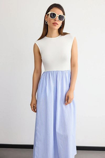 Hiccup Rochie maxi fără mâneci, cu gât înalt, în dungi