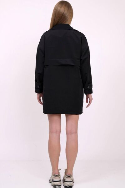 Ottawe Düğmeli Çentikli Yaka Uzun Kollu Rahat Kalıp İki Cepli Su Geçirmez Astarlı Diz Altı Trençkot