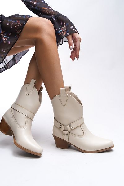 Riccon Creitulah Women's Boots - 0012721   Beige Skin Western Style