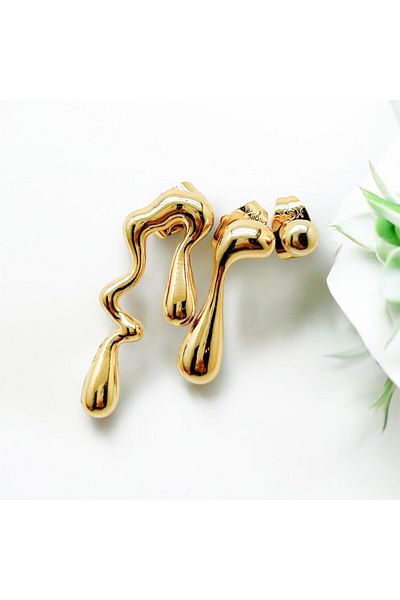 MELLS TAKI Asymmetric Style Gold Earrings - 316L Stainless Steel