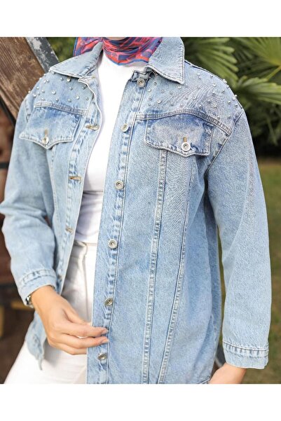 SHİROSA Γυναικείο τζιν μπουφάν με κεντημένο τζιν σε ανοιχτό μπλε χρώμα