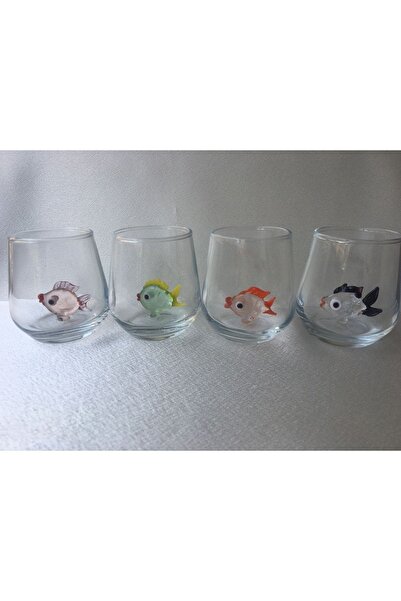 Murano Hediyelik 6'lı Balık Figürlü Kahve Yanı Su Bardağı Takımı