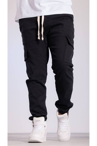 tinyteenything Men's Lycra Comfortable Elastic Waist Cargo Pocket Jeans