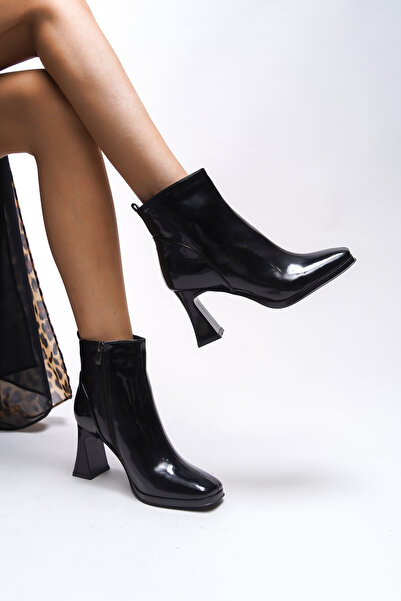 Riccon Kygnael Black Patent Leather High Heel Women's Boots - 0012802