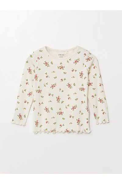 LC Waikiki Lcw Baby Ecru Baby Girl Pajama Set - Crew Neck, Floral Pattern