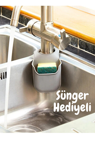 EUROLUXE Pratik Silikon Askılı Süngerlik – Evye Üstü Bulaşık Düzenleyici - Musluğa Takılabilir Organizer