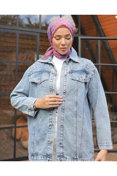 SHİROSA Γυναικείο τζιν μπουφάν με κεντημένο τζιν σε ανοιχτό μπλε χρώμα