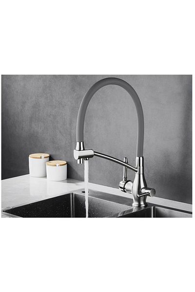OEM Kitchen Sink Faucet Dual Flow Water Purification Spout Spiral New Nickel Imported