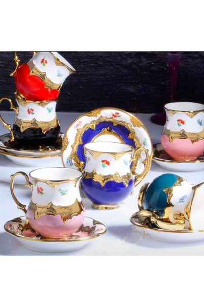 Kosova MUBA CONCEPT HAN Vintage 6-Person Nescafe and Tea Fincani Set - 200 ML