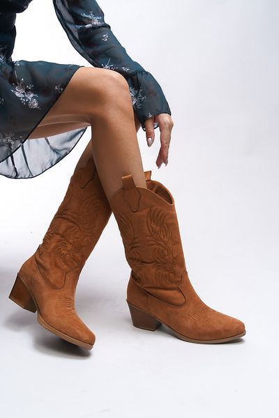 Riccon Γυναικείες μπότες Western Ihiovana Brown Suede 001288   - Κεντημένο