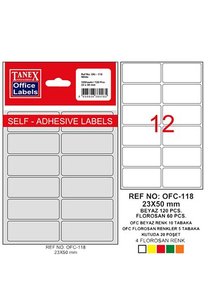 Tanex Office Label with Bag 23x50 Mm White Offc-118 (PACK OF 10)