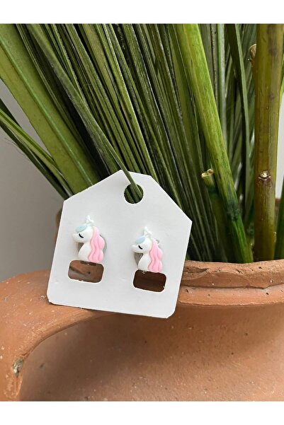 1PARÇAMAVİ Küçük Unicorn Klipsli Deliksiz Sıkıştırma Kız Çocuk Küpesi