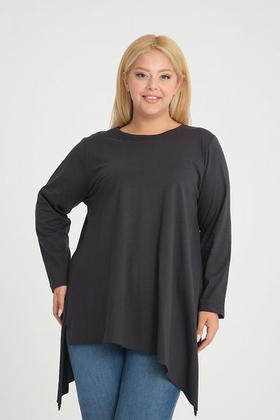 Dejabrew Jeans Ανθρακί Ασύμμετρη Βαμβακερή Μπλούζα