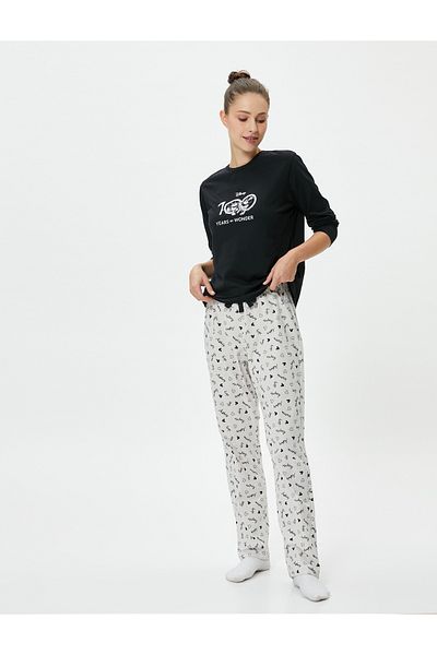 Koton Langarm-Pyjama-Set aus Baumwolle mit Mickey-Mouse-Lizenz und Rundhalsausschnitt