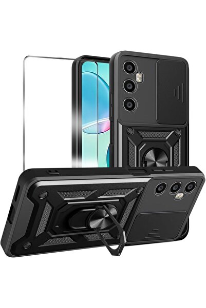 Rivor Realme C65 4G Uyumlu Kılıf Kamera Sürgülü Standlı Yüzüklü Darbe Emici K...