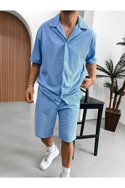 King Brothers Oversize Πουκάμισο και Σορτς Velvet Cotton Washed Set