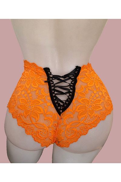 Allure Secrets Chiloți sexy cu talie înaltă, cu dantelă albă, cu șireturi