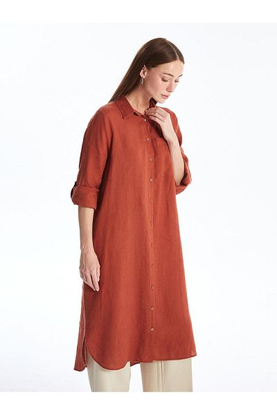 LC Waikiki Lcwaikiki Classic - Burnt Orange Oversize Linen Women's Tunic Shirt