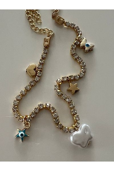tones official Zircon Stone Detailed Charmed Anklet