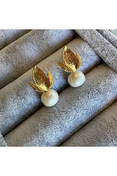 Jewstone Accessories Yaprak Model Barok Inci Küpe