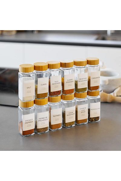 Mirilliahome 12 Pieces Glass Spice Rack Set - Bamboo Lid
