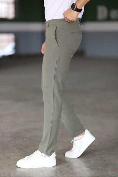 Mamlay Flexible Lycra Olive Quality Men's Fabric Trousers - Ankle Length