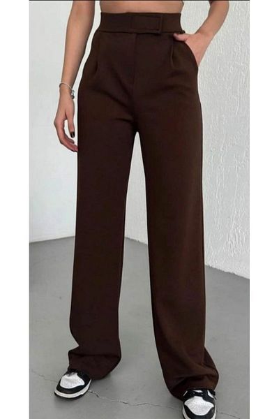 Ayfer Women's Lycra Palazzo Trousers - Velcro Closure, Brown