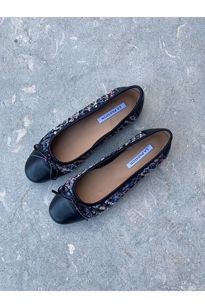 LA PASSION Balerini de zi cu zi pentru femei, balerini din piele naturală din tweed negru