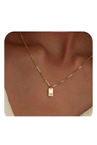 Bujiteri Unisex Minimalist Rectangular m Letter Necklace