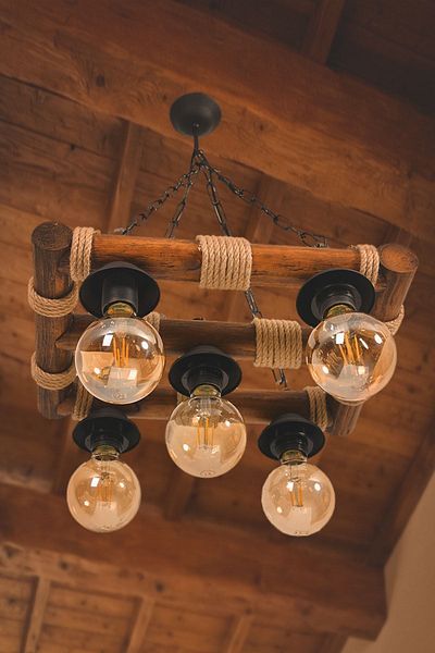 Antik House Natural Wooden Handcrafted Rope 5 Piece Living Room Chandelier
