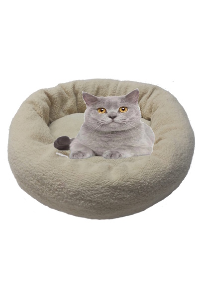oceanking Plush Cappiccino Soft White Cat Bed