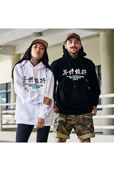 DEEPSENCE Біла чоловіча зимова кофта з капюшоном - з принтом Snake на спині