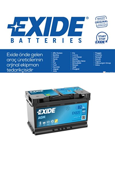 EXIDE 82 AH AGM START&STOP 800CCA DÜZ TIRNAKLI