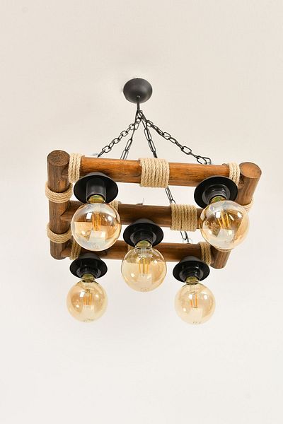 Antik House Natural Wooden Handcrafted Rope 5 Piece Living Room Chandelier