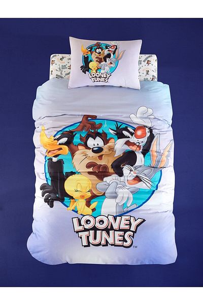 Warner Bross مجموعة غطاء لحاف قطني فردي من Warner Bros Looney Tunes