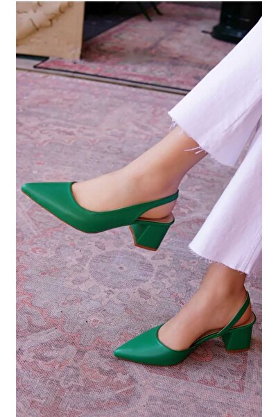 Olivia Tulip Yeşil Arkası Açık Kadın Topuklu Ayakkabı