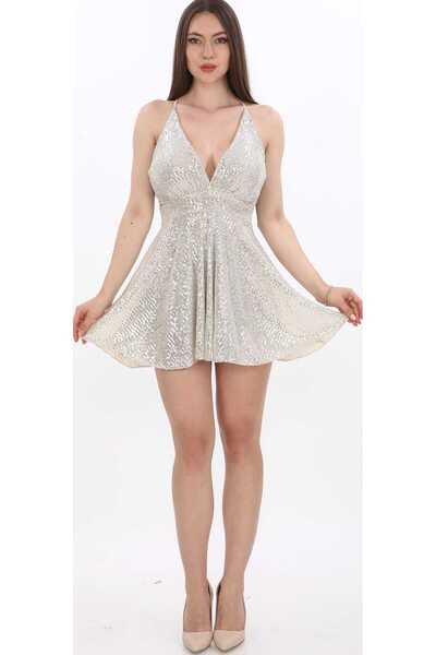 hilaltrendd Büzgülü pulpayet işlemeli mini elbise