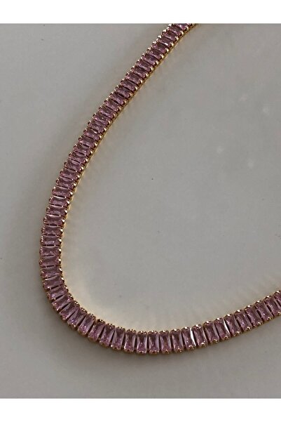 tones official Baget Taşlı Pembe Suyolu Choker Kolye