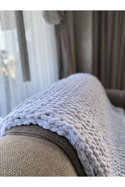 Alize Light Gray Puffy Hand Knitted Blanket