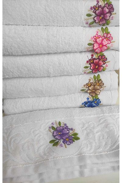 denizli hatırası 30X50 cm 100% Cotton Floral Patterned Towels - 6 Pieces