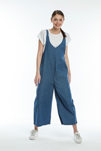 Pitti Women's Navy Blue Slim Jeans Jumpsuit 40219