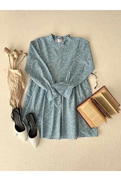 KÜÇÜĞÜM BUTİK Poplin Ruffle Collar Blue Tunic