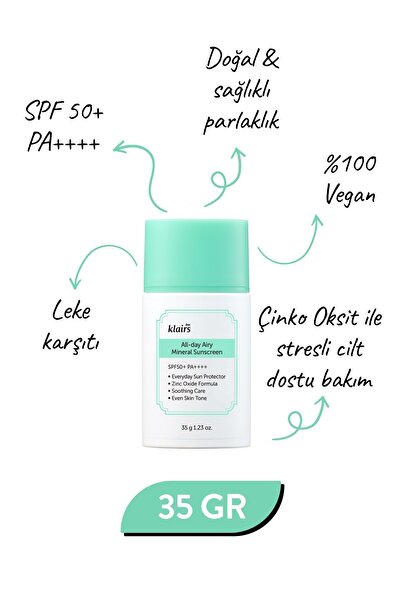 Dear Klairs All-day Airy Mineral Sunscreen Spf50 Pa (KORENDY) Güneş Kremi 35gr