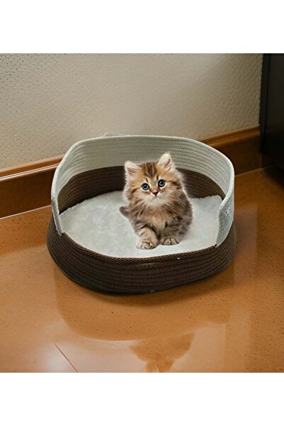Evrimax Yıkanabilir Kedi Köpek Yatağı ve Peluş Halı El Yapımı Jüt Hasır 40 Çap